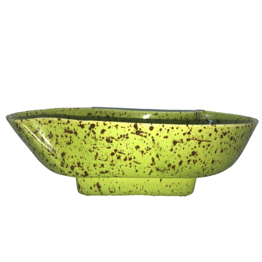 S-H Artist Signed MCM Footed Brown Speckled Pistachio Console Art Dish Planter